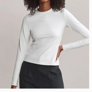 Rhone Modern Rib Long Sleeve Top Snow White 200158 Womens XS Ribbed Crew Neck